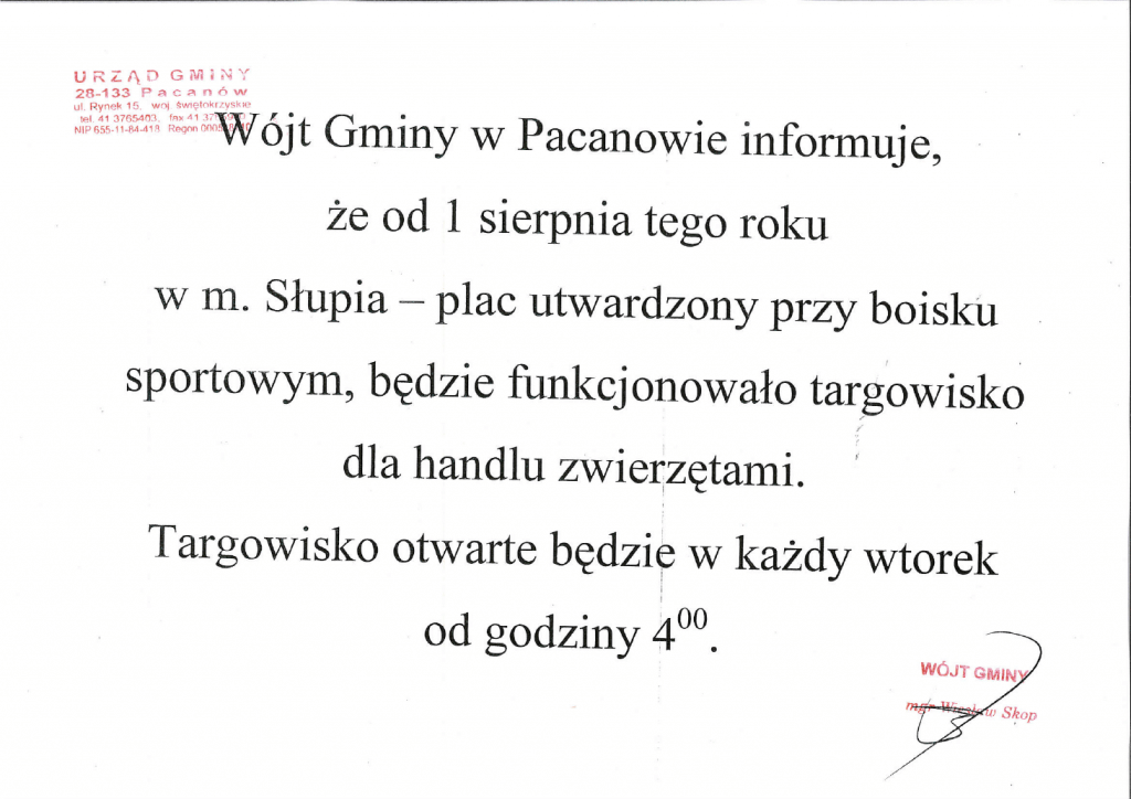 Targowisko dla handlu zwierzętami - Pacanów