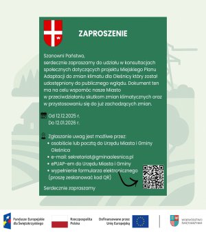 Miniaturka artykułu Ogłoszenie w sprawie konsultacji społecznych projektu dokumentu Miejskiego Planu Adaptacji Do Zmian Klimatu Dla Oleśnicy